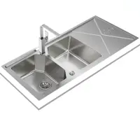 Inox TEKA Sink 2 Troughs with Apron for Inset & Flat Installation 116.4x50.4cm BROOKLYN 80 M-XP 2B 1D