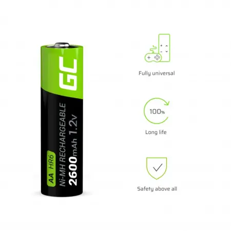 Rechargeable Battery Green Cell GR10 HR6 2600 mAh size AA 1.2V