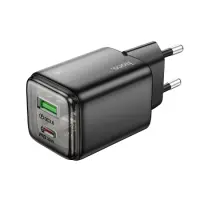 Hoco N53 Monsoon Charger with 1xUSB-A and 1xUSB-C 30W Charging Outputs Black