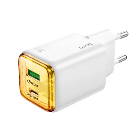 Hoco N53 Monsoon Charger with 2 USB QC3.0 30W and USB-C PD30W Charging Outputs White