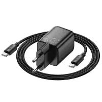 Hoco N52 Monsoon Charger with 2 USB QC3.0 20W and USB-C PD20W Black + Type C to Type C Conection Cable 1m