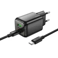 Hoco N52 Monsoon Charger with 2 USB QC3.0 20W and USB-C PD20W Black + Type C to Type C Conection Cable 1m