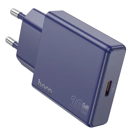 Travel Charger Hoco N44 Biscuit Ultra Thin USB-C PD30W Fast Charge Titanium Blue