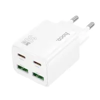 Travel Charger Hoco N56 Fundador Quad Port Charging 2x USB-C 30W + 2x USB-A 30W White