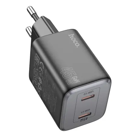 Hoco N42 Elogiado Charger with 2xUSB-C 45W Charging Outputs Black