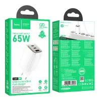 Hoco N49 Glorious Travel Charger with 2xUSB-C 65W and USB-A 30W Charging Outputs White