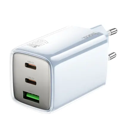 Hoco N49 Glorious Travel Charger with 2xUSB-C 65W and USB-A 30W Charging Outputs Blue