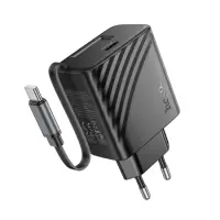 Hoco N58 Travel Charger 30W with 1xUSB-C port and 1xUSB-C Retractable Cable 65cm Black