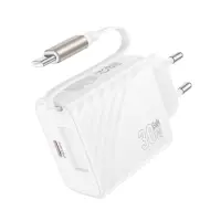 Hoco N58 Travel Charger 30W with 1xUSB-C port and USB-C Retractable Cable 65cm White