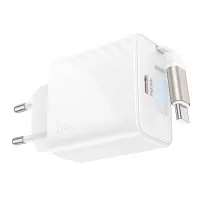 Hoco N58 Travel Charger 30W with 1xUSB-C port and USB-C Retractable Cable 65cm White