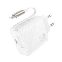 Hoco N57 Travel Charger 20W with 1xUSB-C port and 1xUSB-C Retractable Cable 65cm White