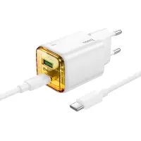 Hoco N53 Monsoon Charger with 1xUSB-C 30W and 1xUSB-A 30W + Charging Cable USB-C to USB-C 1m White