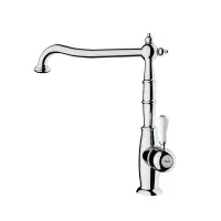 TEKA Stainless Steel Sink Faucet Rotating, Retro Design & Ceramic White Handle FO 915 3/8”-1/2”TOTAL