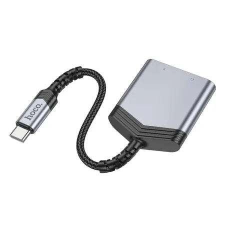 External Sound Card Hoco LS39 USB-C to 1xUSB-C and 1x3.5mm  for Mic, Audio and Power Supply Metal Grey