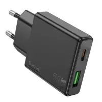 Travel Charger Hoco N38 Delgado Dual Port Charging USB-C 20W and USB-A 18W Black