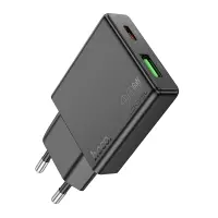 Travel Charger Hoco N38 Delgado Dual Port Charging USB-C 20W and USB-A 18W Black