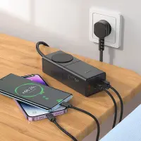 Hoco Charger NS4 Sharp with Outlet Extension and 3 Charging Outputs 2xUSB-C 65W and 1xUSB-A 30W Black