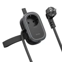 Hoco Charger NS7 Sharp with Outlet Extension and 3 Charging Outputs 1xUSB-C 20W and 2xUSB-A 18W Black