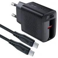 Travel Charger Acefast  A82 GaN USB-C 20W Black + Charging Cable Type c to Type C 1.2m