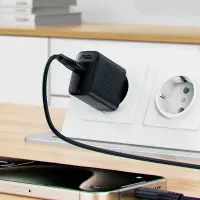 Travel Charger Acefast  A82 GaN USB-C PD20W Black + Charging Cable Type C to Type C 1.2m