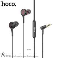 Hands Free Hoco DM26 Earphones Stereo 3.5mm Elbow Design with Embossed Cable Black