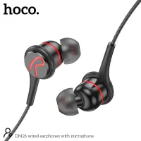 Hands Free Hoco DM26 Earphones Stereo 3.5mm Elbow Design with Embossed Cable Black