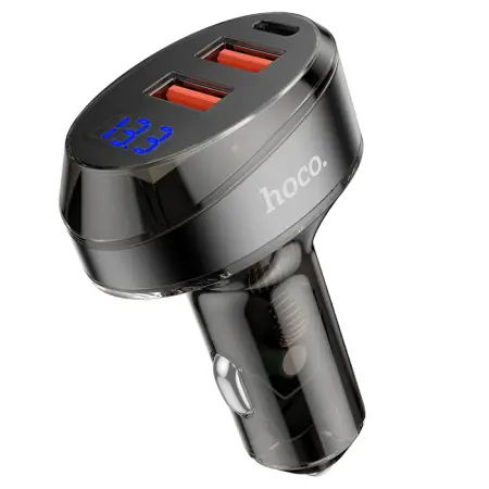 Car Charger Hoco DZ21 River Fast Charge with 2xUSB-A 1xUSB-C 83W with Digital Display Black