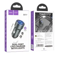 Car Charger Hoco  DZ17  with 2xUSB-A Ports 5V/2.4A with Lights Black