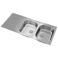 Stainless Steel Sink TEKA Double Bowl with Draining Board for Built-in Installation 116x50cm UNIVERSE 80  TOTAL