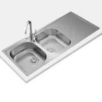 Stainless Steel Sink TEKA Double Bowl with Draining Board for Built-in Installation 116x50cm UNIVERSE 80  TOTAL