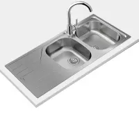 Stainless Steel Sink TEKA Double Bowl with Draining Board for Built-in Installation 116x50cm UNIVERSE 80  TOTAL