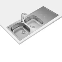 Stainless Steel Sink TEKA Double Bowl with Draining Board for Built-in Installation 116x50cm UNIVERSE 80  TOTAL