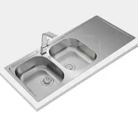 Stainless Steel Sink TEKA Double Bowl with Draining Board for Built-in Installation 116x50cm UNIVERSE 80  TOTAL Matte