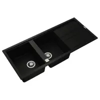 Liquid Granite Sink TEKA Double Bowl with Draining Board  for Built-in Installation 116x51cm NOVA 80 MAESTRO Black