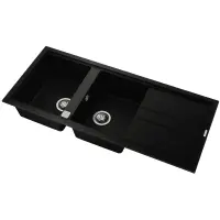 Liquid Granite Sink TEKA Double Bowl with Draining Board  for Built-in Installation 116x51cm NOVA 80 MAESTRO Black