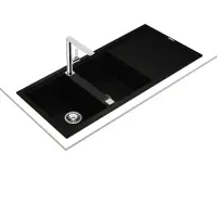 Liquid Granite Sink TEKA Double Bowl with Draining Board  for Built-in Installation 116x51cm NOVA 80 MAESTRO Black