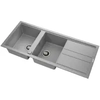 Liquid Granite Sink TEKA Double Bowl with Draining Board  for Built-in Installation 116x51cm NOVA 80 MAESTRO Stone Grey