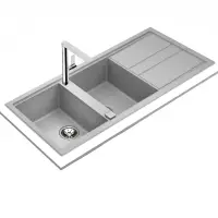 Liquid Granite Sink TEKA Double Bowl with Draining Board  for Built-in Installation 116x51cm NOVA 80 MAESTRO Stone Grey