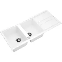 Liquid Granite Sink TEKA Double Bowl with Draining Board  for Built-in Installation 116x51cm NOVA 80 MAESTRO Arctic White