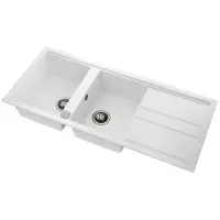 Liquid Granite Sink TEKA Double Bowl with Draining Board  for Built-in Installation 116x51cm NOVA 80 MAESTRO Arctic White