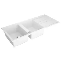 Liquid Granite Sink TEKA Double Bowl with Draining Board  for Built-in Installation 116x51cm NOVA 80 MAESTRO Arctic White