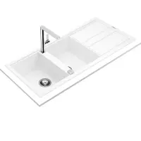 Liquid Granite Sink TEKA Double Bowl with Draining Board  for Built-in Installation 116x51cm NOVA 80 MAESTRO Arctic White