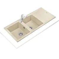 Liquid Granite Sink TEKA Double Bowl with Draining Board  for Built-in Installation 116x51cm NOVA 80 MAESTRO Topaz Beige