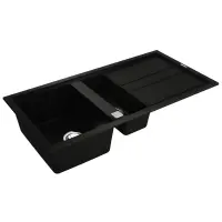 Liquid Granite Sink TEKA Double Bowl with Draining Board  for Built-in Installation 100x51cm NOVA 60 MAESTRO Black