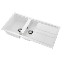 Liquid Granite Sink TEKA Double Bowl with Draining Board  for Built-in Installation 100x51cm NOVA 60 MAESTRO Artic White