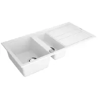 Liquid Granite Sink TEKA Double Bowl with Draining Board  for Built-in Installation 100x51cm NOVA 60 MAESTRO Artic White