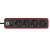 Brennenstuhl Power Strip with 4 Suko Input Ports and On/Off Switch Cable 1.5 m Red/Black