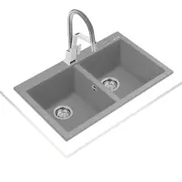 Liquid Granite Sink TEKA Double Bowl  for Built-in Installation 79x50cm FORSQUARE 2B MAESTRO Stone Grey