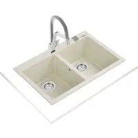 Liquid Granite Sink TEKA Double Bowl  for Built-in Installation 79x50cm FORSQUARE 2B MAESTRO Bright Cream