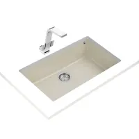 Liquid Granite Sink TEKA Single Bowl Undermount Installation 76x44cm SQUARE 72  MAESTRO Bright Cream